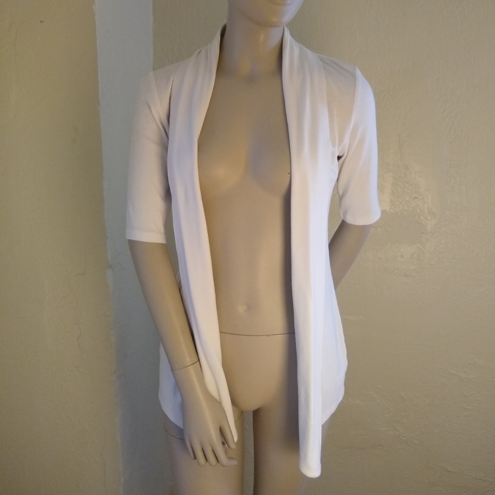 Express White Half-Sleeve Cover/Cardigan; XS